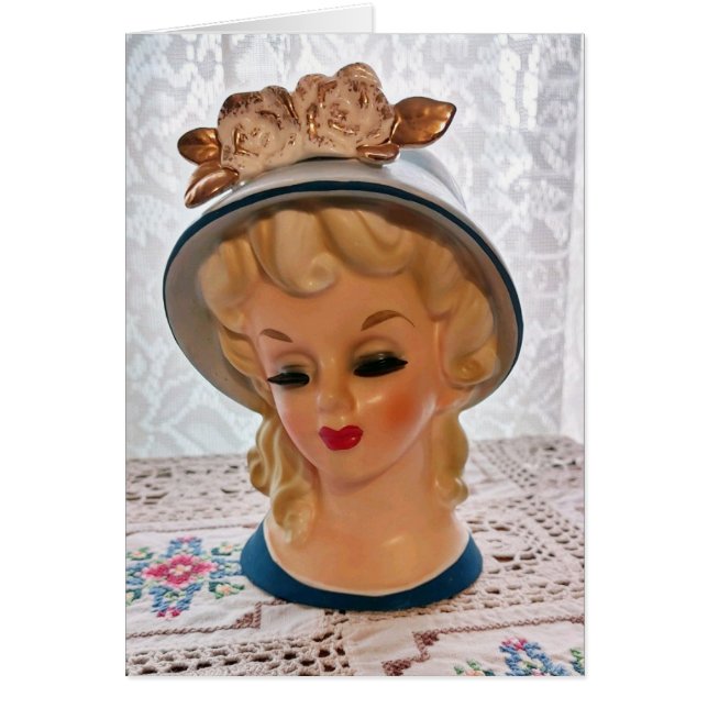 Lady Head Vase Blonde Ado Blue Casquette carte (Devant)