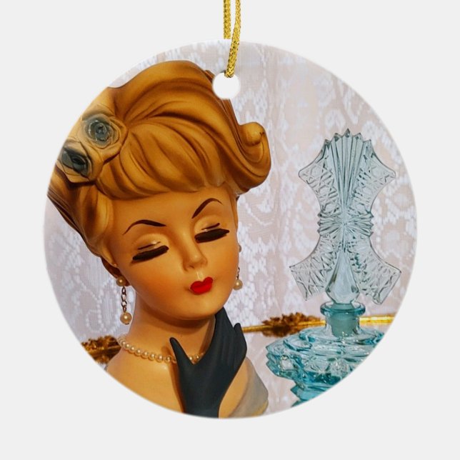 Lady Head Vase Blue Rose Parfüm Flaschenglam Keramik Ornament (Vorne)