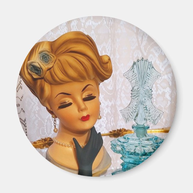 Lady Head Vase Blue Rose Parfüm Flaschenglam Magnet (Vorne)