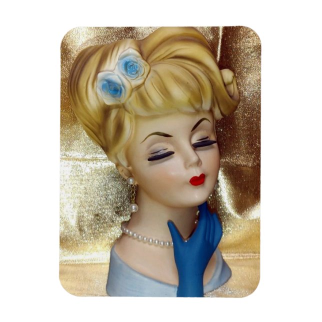 Lady Head Vase Hair Blume Blue Gloves Extravagant Magnet (Vertikal)