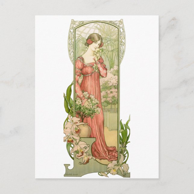 Lady im Gewächshaus Postkarte (Vorderseite)