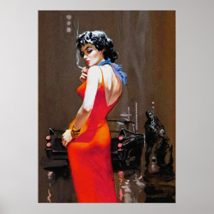 Lady im roten Kleid Vintage-Pulp-Cover Art Poster