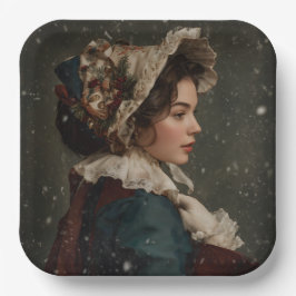 Lady im Winter Pappteller