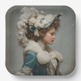 Lady im Winter Pappteller