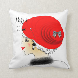 Lady in Big Hat Paris Mode Illustration Kissen