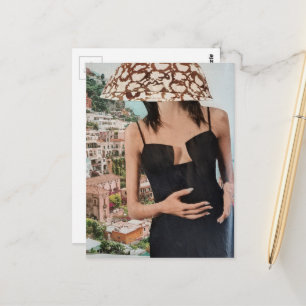 Lady in Black Dress mit Schüssel auf dem Kopf Coll Postkarte