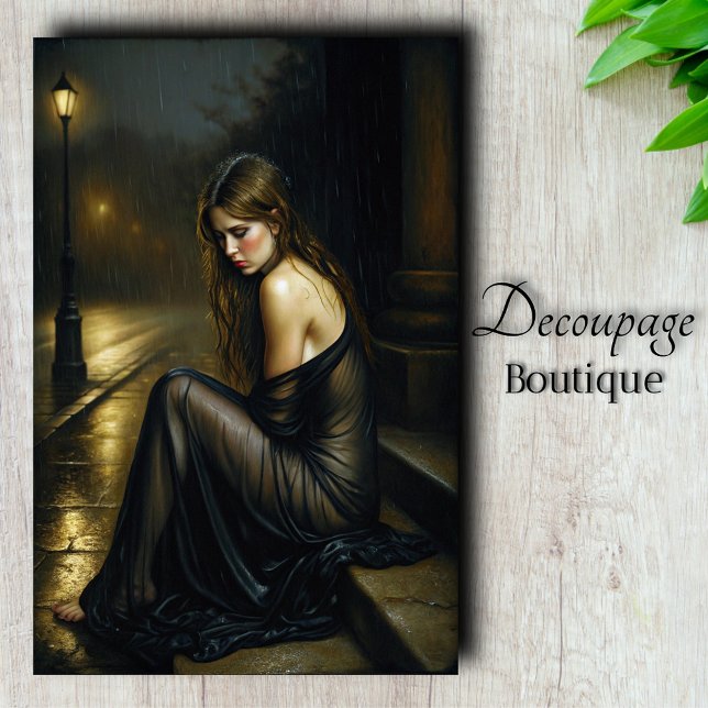 Lady in Black Gothic Romance Decoupage Seidenpapier (Lady In Black Gothic Romance Decoupage Tissue Paper)