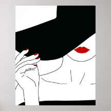 Lady in Black Hat mit Red Lipstick Line Art