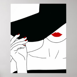 Lady in Black Hat mit Red Lipstick Line Art Poster