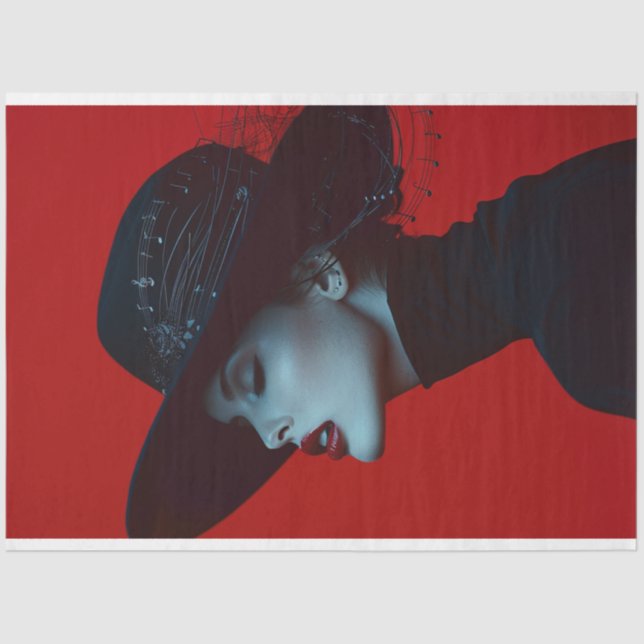 Lady in Black Musiknote Crimson Cadence Decoupage Seidenpapier (Vorderseite)