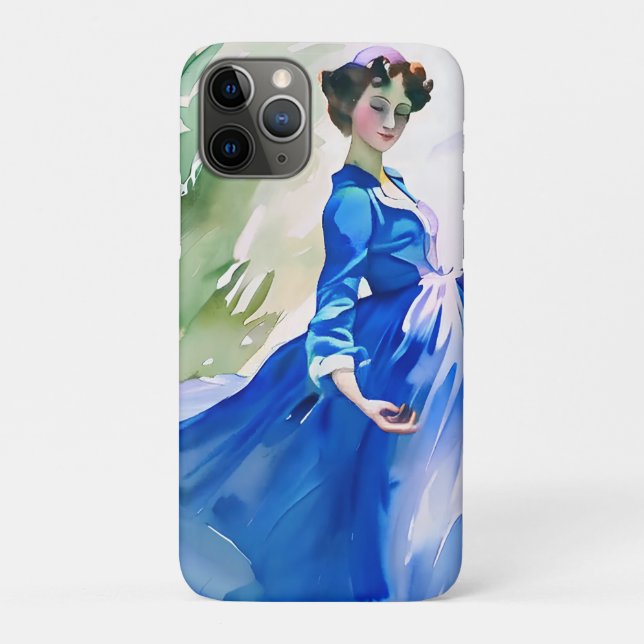 Lady in Blue Dress - Aquarellmalerei Case-Mate iPhone Hülle (Rückseite)