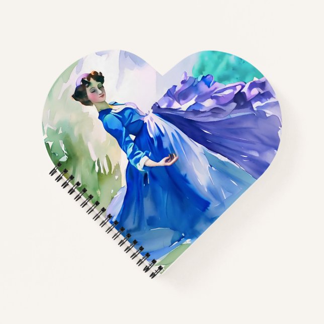 Lady in Blue Dress - Aquarellmalerei Notizbuch (Vorderseite)