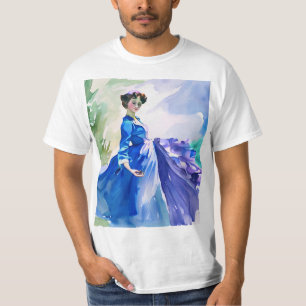 Lady in Blue Dress - Aquarellmalerei T-Shirt