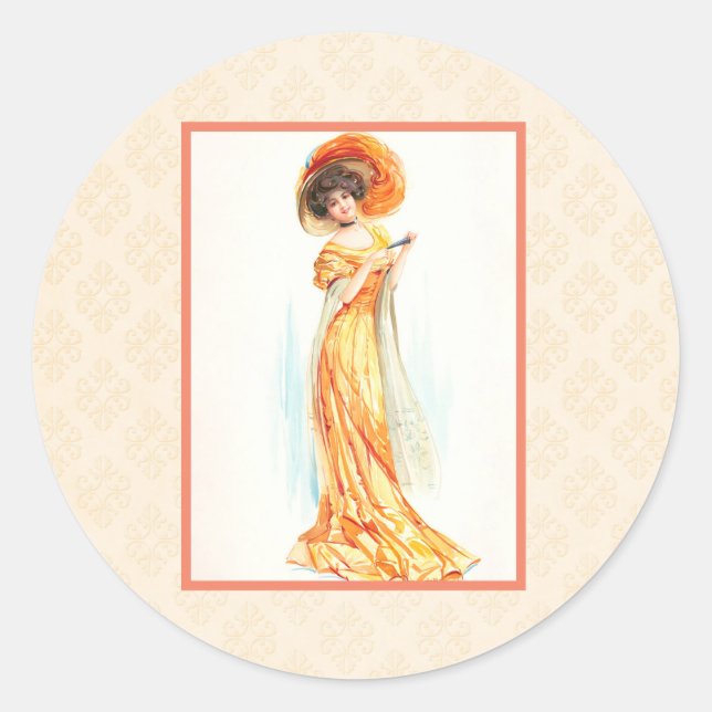 Lady in einem gelben Kleid Runder Aufkleber (Vorderseite)