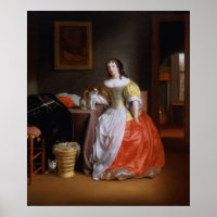 Lady in einem gelben und roten Kleid