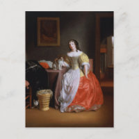 Lady in einem gelben und roten Kleid