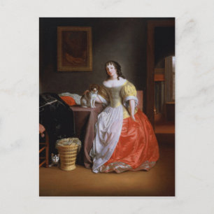 Lady in einem gelben und roten Kleid Postkarte