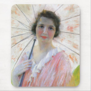 Lady in einem rosa Kleid mit Sonnenschirm (Robert Mousepad