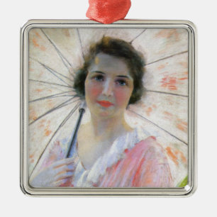 Lady in einem rosa Kleid mit Sonnenschirm (Robert Ornament Aus Metall
