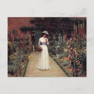 Lady in einer Gartenölmalerei Postkarte