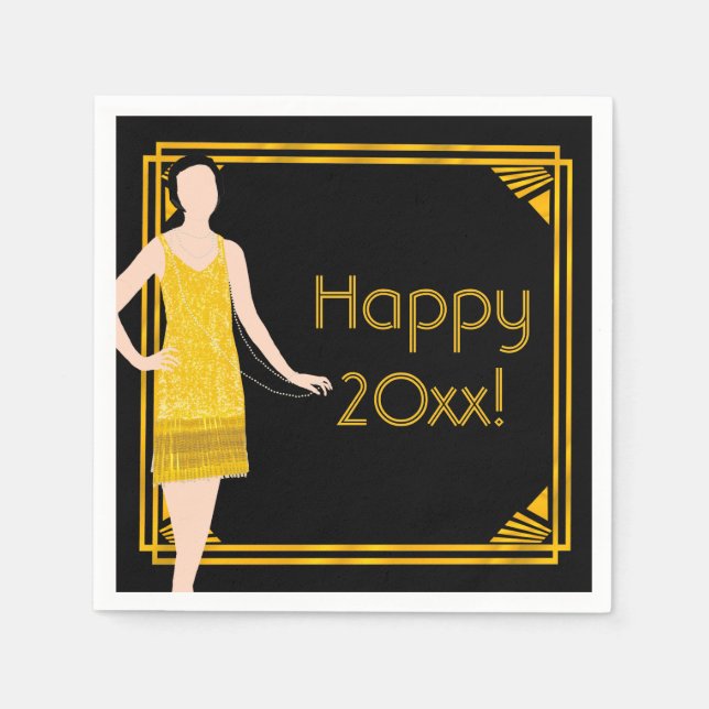 Lady in Gold Roaring 20's Silvester Party Serviette (Vorderseite)