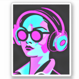 Lady in Headphones Jamming to Music Aufkleber