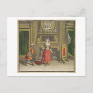 Lady in ihrem Schlafzimmer, veröffentlicht c.1688- Postkarte