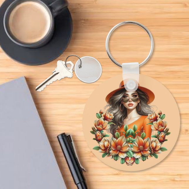 Lady in Orange Derby Hat - Orange Floral Schlüsselanhänger (Von Creator hochgeladen)