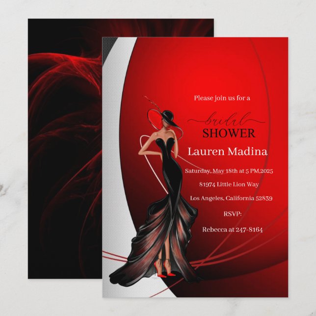 Lady in Red bridal shower Invitation (Devant / Derrière)