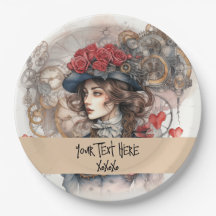 Lady in Red Valentinskiss Steampunk Aquarell