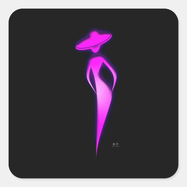 Lady in Rosa Quadratischer Aufkleber (Vorderseite)