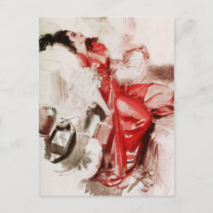Lady in Rot schläft ein Postkarte