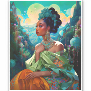 Lady in surreal World African American Art Aufkleber