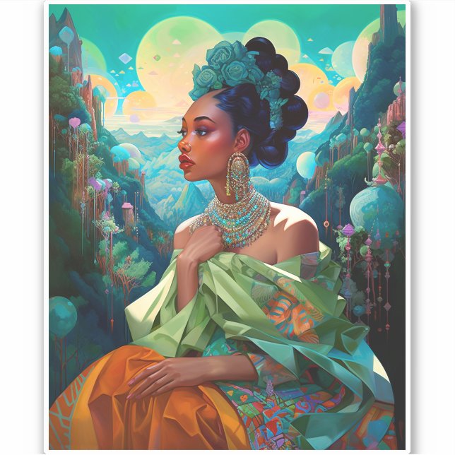 Lady in surreal World African American Art Aufkleber (Vorderseite)