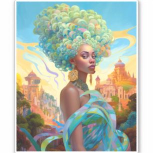 Lady in surreal World African American Art Aufkleber