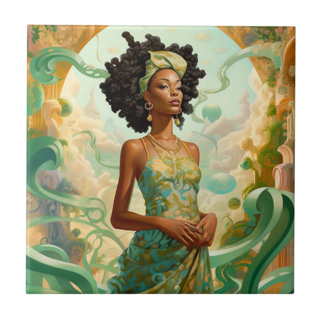 Lady in surreal World African American Art Fliese (Vorderseite)