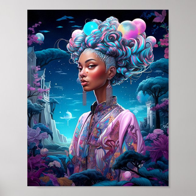 Lady in Surreal World African American Art Lila Poster (Vorne)