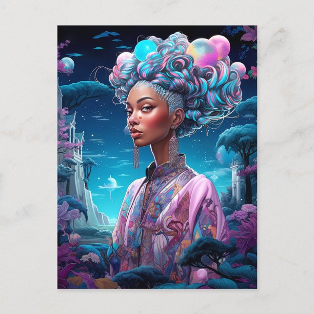 Lady in Surreal World African American Art Lila Postkarte (Vorderseite)