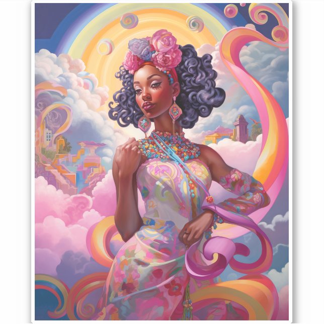 Lady in Surreal World African American Art Pink Aufkleber (Vorderseite)