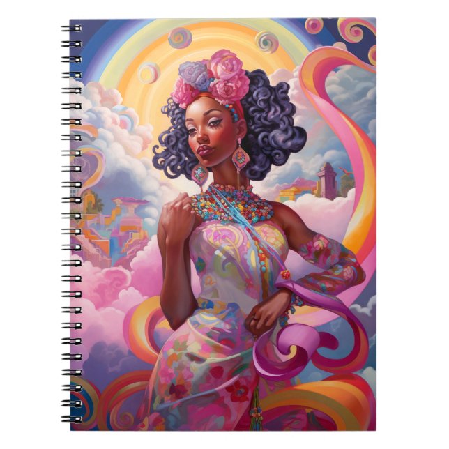 Lady in Surreal World African American Art Pink Notizblock (Vorderseite)