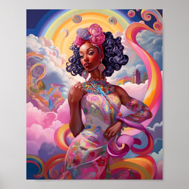 Lady in Surreal World African American Art Pink Poster (Vorne)