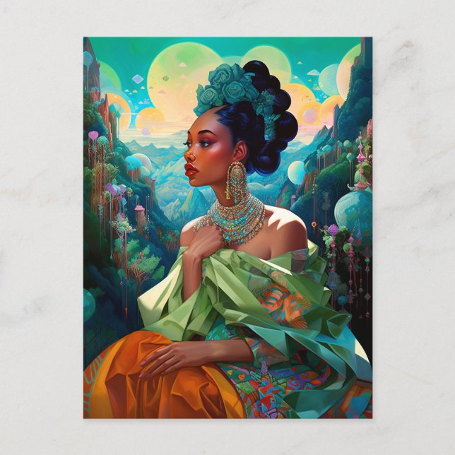 Lady in surreal World African American Art Postkarte (Vorderseite)