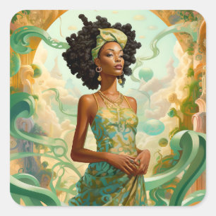Lady in surreal World African American Art Quadratischer Aufkleber