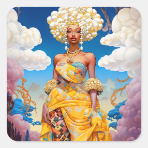 Lady in surreal World African American Art Quadratischer Aufkleber