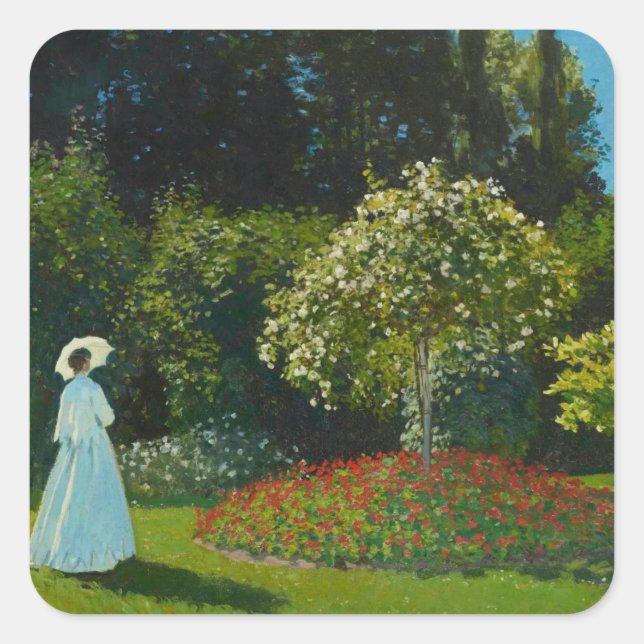 Lady in the garden (1867) Claude Monet feine Kunst Quadratischer Aufkleber (Vorderseite)