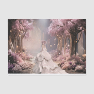 Lady in white, lila Cherry Blossoms Portrait Art Seidenpapier