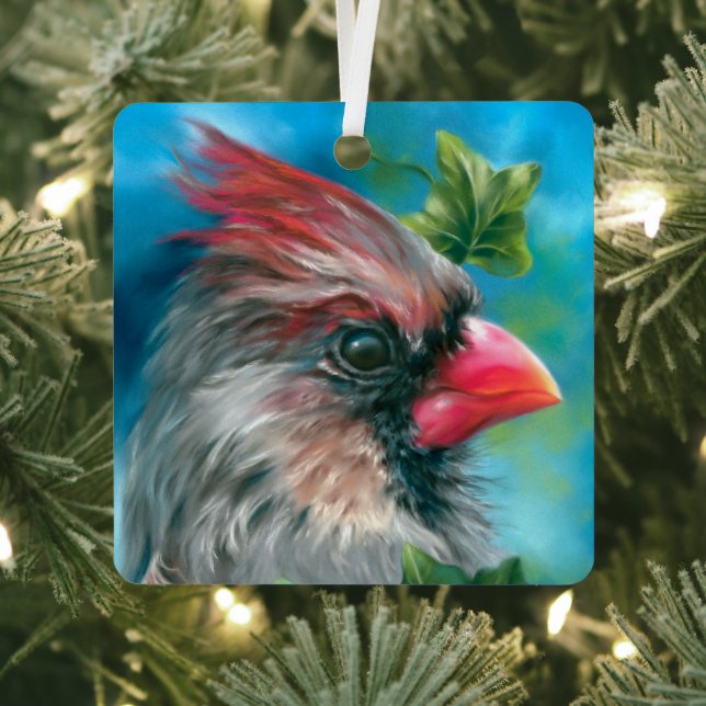 Lady Kardinal Bird mit ivy Blätter Ornament Aus Metall (InSitu)
