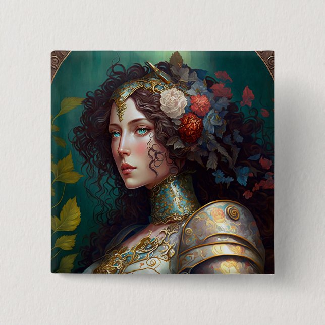Lady Knight Warrior Armor Fantasy Art Button (Vorderseite)