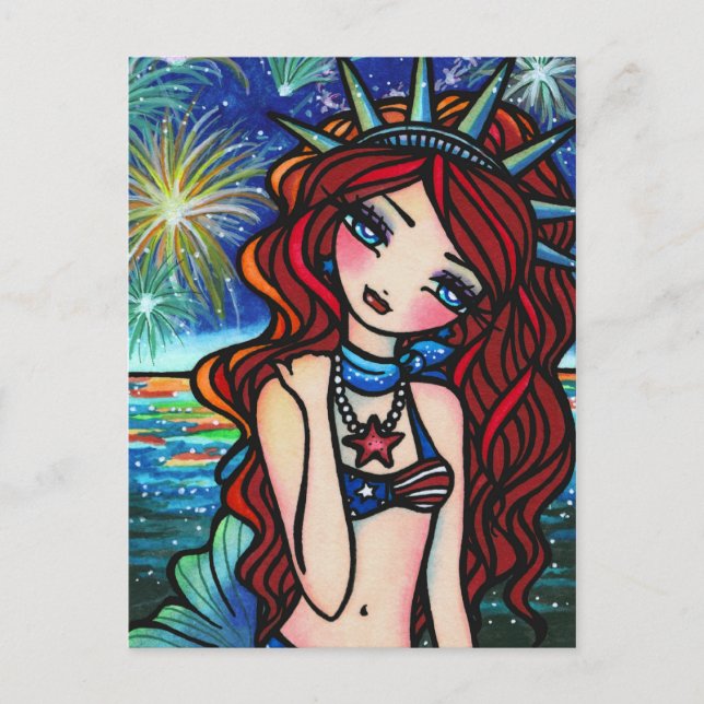 Lady Liberty 4. Juli Meerjungfrau Art Postkarte (Vorderseite)