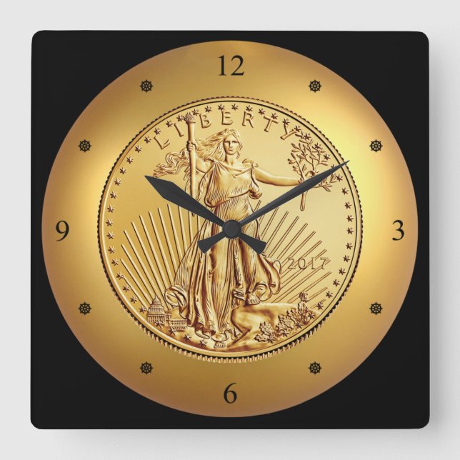 Lady Liberty ~ American Eagle Gold Coin ~ Quadratische Wanduhr (Vorderseite)